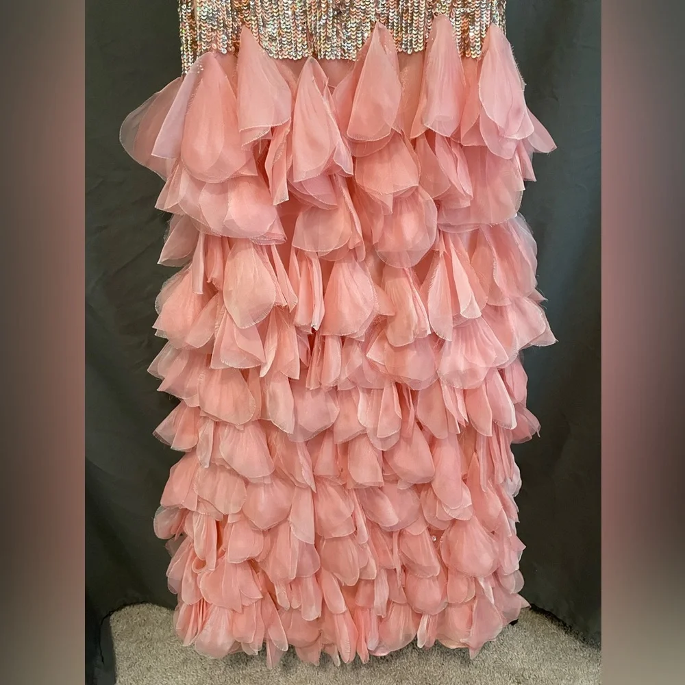 Vintage Sherri Hill Pink Sequin Silk Gown - Prom Homecoming Feather Train 4 Y2K - Picture 12 of 12